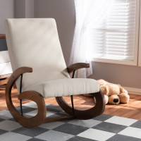 Baxton Studio BBT5317-Light Beige Kaira Modern and Contemporary Light Beige Fabric Upholstered and Walnut-Finished Wood Rocking Chair